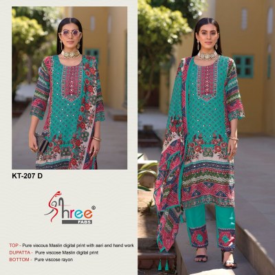 KT-207 by Shree Fab Pure viscous Maslin digital print with aari and hand work suit catalogue  Shree fab