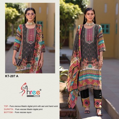 KT-207 by Shree Fab Pure viscous Maslin digital print with aari and hand work suit catalogue  salwar kameez catalogs