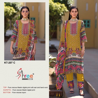 KT-207 by Shree Fab Pure viscous Maslin digital print with aari and hand work suit catalogue  salwar kameez catalogs