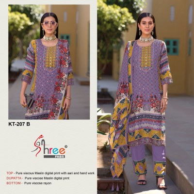 KT-207 by Shree Fab Pure viscous Maslin digital print with aari and hand work suit catalogue  salwar kameez catalogs
