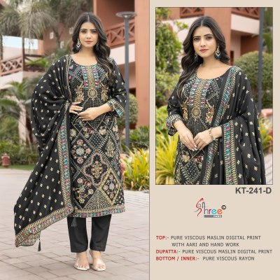 KT 241 by Shree Fab Pure viscous Maslin digital print with aari and hand work unstitched suit catalogue in low rate salwar kameez catalogs