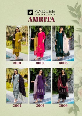 Kadlee Amrita Rayon Slub Kurti Pant Set with Thread & Handwork (S–3XL) readymade suit catalogs