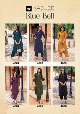 Kadlee Blue Bell Collection Thread & Handwork Kurti Pant Set kurtis catalogs