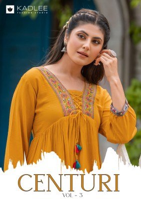   Kadlee Centuri Vol 3  Rayon Wrinkle Kurti with Inner Thread Work And Handwork Wholesale kurtis catalogs