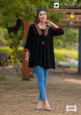   Kadlee Centuri Vol 3  Rayon Wrinkle Kurti with Inner Thread Work And Handwork Wholesale kurtis catalogs