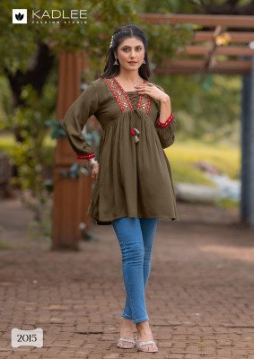   Kadlee Centuri Vol 3  Rayon Wrinkle Kurti with Inner Thread Work And Handwork Wholesale kurtis catalogs