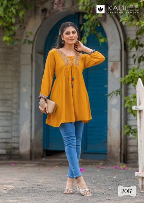   Kadlee Centuri Vol 3  Rayon Wrinkle Kurti with Inner Thread Work And Handwork Wholesale kurtis catalogs
