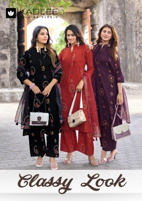 Kadlee Classy Look Rayon Printed Kurti Pant with Organza Printed Dupatta Set 