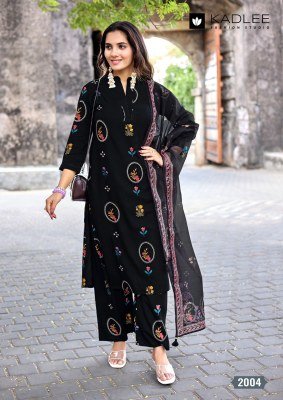 Kadlee Classy Look Rayon Printed Kurti Pant with Organza Printed Dupatta Set kurti pant with dupatta Catalogs