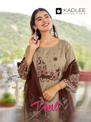 Kadlee Deeva Sali Cotton Thread Work Kurti Pant with Organza Print Dupatta Set Kadlee