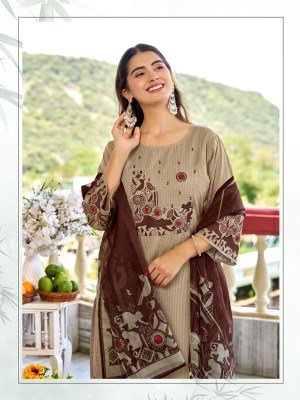 Kadlee Deeva Sali Cotton Thread Work Kurti Pant with Organza Print Dupatta Set kurti pant with dupatta Catalogs