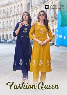 Kadlee Fashion Queen Heavy Rayon Thread & Handwork Kurti Pant Set 
