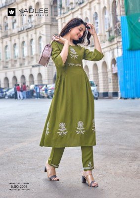 Kadlee Fashion Queen Heavy Rayon Thread & Handwork Kurti Pant Set kurtis catalogs