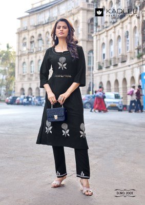 Kadlee Fashion Queen Heavy Rayon Thread & Handwork Kurti Pant Set kurtis catalogs