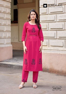 Kadlee Fashion Queen Heavy Rayon Thread & Handwork Kurti Pant Set kurtis catalogs