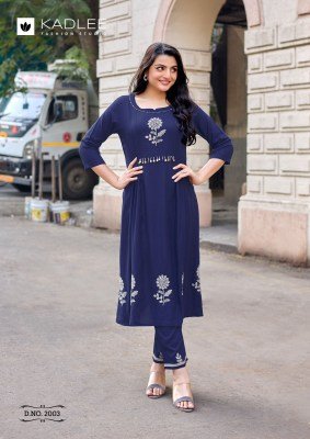 Kadlee Fashion Queen Heavy Rayon Thread & Handwork Kurti Pant Set kurtis catalogs