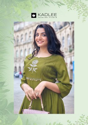 Kadlee Fashion Queen Heavy Rayon Thread & Handwork Kurti Pant Set kurtis catalogs