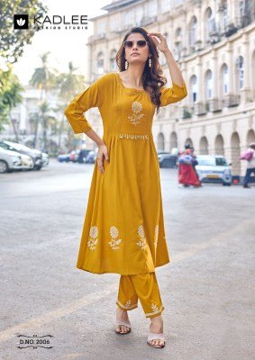 Kadlee Fashion Queen Heavy Rayon Thread & Handwork Kurti Pant Set kurtis catalogs