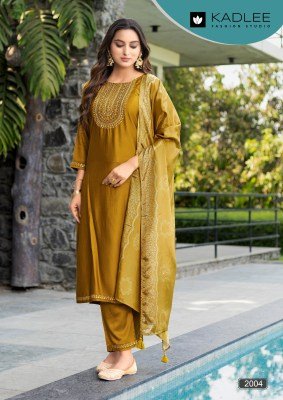 Kadlee Fitoor Hand And Threadwork Gajji Silk Top with Gajji Silk Bottom and Chinnon Print Dupatta Wholesale kurtis catalogs