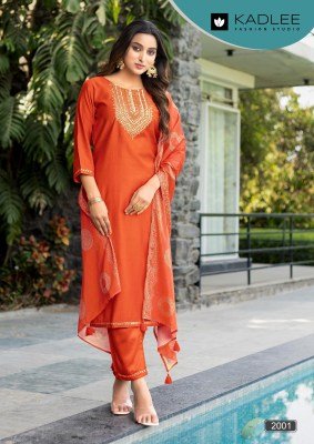 Kadlee Fitoor Hand And Threadwork Gajji Silk Top with Gajji Silk Bottom and Chinnon Print Dupatta Wholesale kurtis catalogs