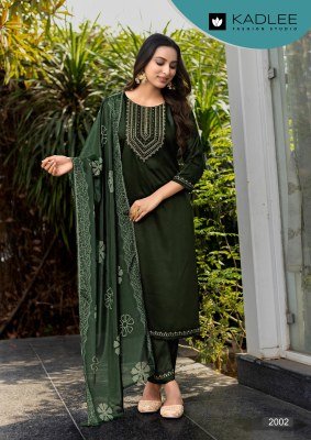 Kadlee Fitoor Hand And Threadwork Gajji Silk Top with Gajji Silk Bottom and Chinnon Print Dupatta Wholesale kurtis catalogs