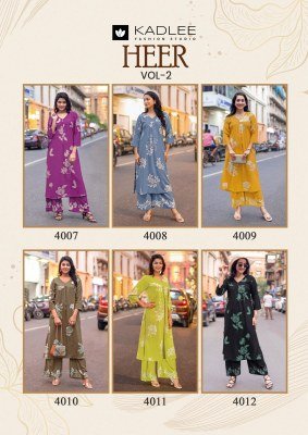 Kadlee Heer Vol 2 Rayon Print Kurti With Pant Set Collection kurtis catalogs