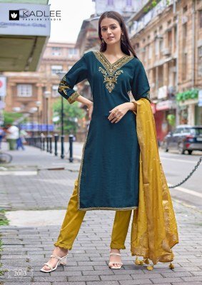 Kadlee Khanak Vol 6 Viscose Weaving Kurti with Hand And Threadwork Cotton Lycra Bottom and Pure Muslin Jacquard Dupatta kurti pant with dupatta Catalogs
