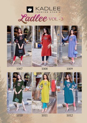 Kadlee Ladlee Vol-3 Heavy Rayon Embroidered Kurti Collection kurtis catalogs