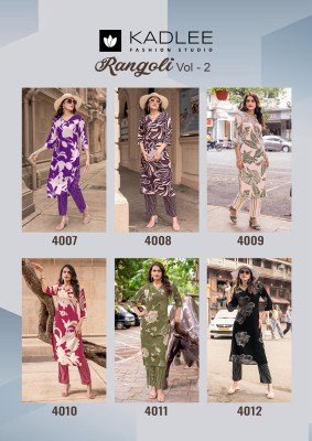 Kadlee Rangoli Vol 2 Rayon Print Coord Set Stylish Rayon Kurti And Bottom 6 Designs  Ethnic Wear Wholesale kurtis catalogs
