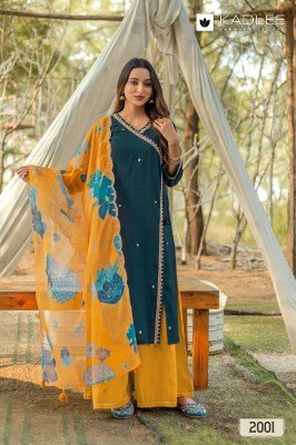 Kadlee Ranisha Designer Set Top Premium Viscose Weaving with Hand And Threadwork Viscose Silk Bottom And Printed Organza Dupatta Wholesale kurtis catalogs