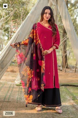 Kadlee Ranisha Designer Set Top Premium Viscose Weaving with Hand And Threadwork Viscose Silk Bottom And Printed Organza Dupatta Wholesale kurtis catalogs