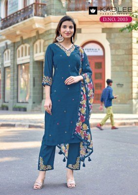 Kadlee Reet Collection Mull Chanderi Suits with Organza Dupatta readymade suit catalogs