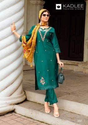Kadlee Sahiyar Vol 2 Premium Viscose Weaving Kurti Set with Soft Cotton Inner, Hand and Threadwork, Viscose Bottom, and Modal Print Dupatta Wholesale kurtis catalogs