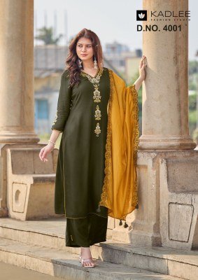 Kadlee Sangini Rayon Weaving Thread & Handwork Kurti Pant with Chanderi Dupatta Set wholesale catalogs