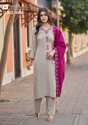 Kadlee Sangini Rayon Weaving Thread & Handwork Kurti Pant with Chanderi Dupatta Set kurti pant with dupatta Catalogs