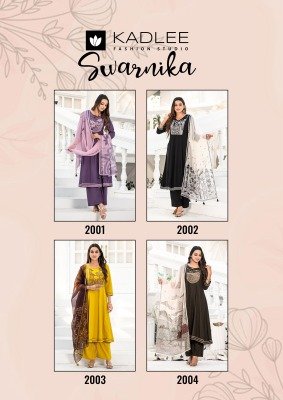 Kadlee Swarnika Elegant Heavy Rayon Work Suit Set Hand And Threadwork with Organza Dupatta Wholesale kurtis catalogs