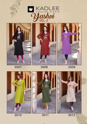 Kadlee Yashvi Vol-2 Heavy Rayon Kurti with Thread & Handwork kurtis catalogs