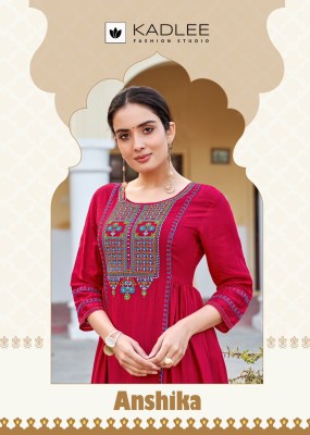 Kadlee by Anshika fancy reyon embroidered kurti catalogue at affordable rate kurtis catalogs