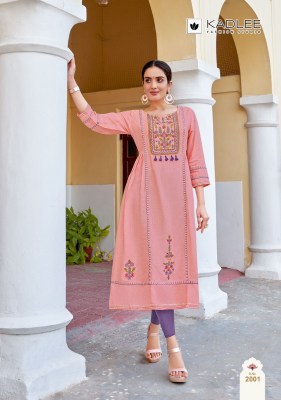 Kadlee by Anshika fancy reyon embroidered kurti catalogue at affordable rate kurtis catalogs