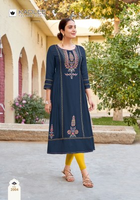 Kadlee by Anshika fancy reyon embroidered kurti catalogue at affordable rate kurtis catalogs