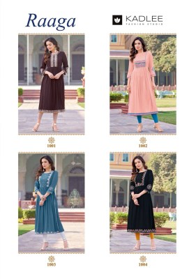 Kadlee by Raaga wrinkle reyon flared kurti with work catalogue at low rate kurtis catalogs