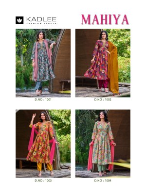Kadlee mittoo by mahiya modal print embroidered printed alia cut kurti pant and dupatta catlog at wholesale price kurtis catalogs