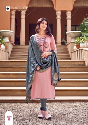 Kadlee mittoo present Kavya Reyon embroidered kurti pant and dupatta catalogue at amaviexpo readymade suit catalogs