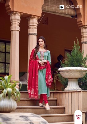 Kadlee mittoo present Kavya Reyon embroidered kurti pant and dupatta catalogue at amaviexpo readymade suit catalogs