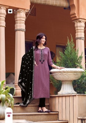 Kadlee mittoo present Kavya Reyon embroidered kurti pant and dupatta catalogue at amaviexpo readymade suit catalogs