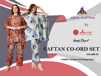 Kaftan Co Ord set vol 4 by Jisha Golden Foil Printed Co Ord Set Catalogue at affordable rate Amavi
