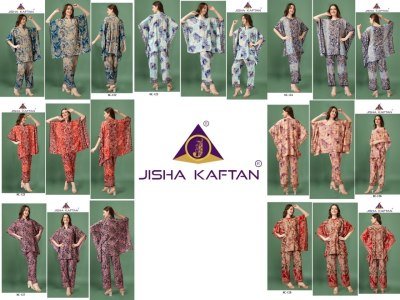 Kaftan Co Ord set vol 4 by Jisha Golden Foil Printed Co Ord Set Catalogue at affordable rate Size wise Combo Set
