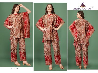 Kaftan Co Ord set vol 4 by Jisha Golden Foil Printed Co Ord Set Catalogue at affordable rate Size wise Combo Set
