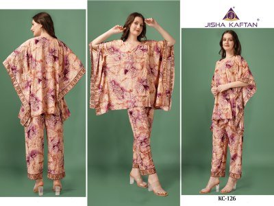 Kaftan Co Ord set vol 4 by Jisha Golden Foil Printed Co Ord Set Catalogue at affordable rate Size wise Combo Set