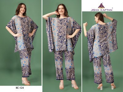 Kaftan Co Ord set vol 4 by Jisha Golden Foil Printed Co Ord Set Catalogue at affordable rate Size wise Combo Set